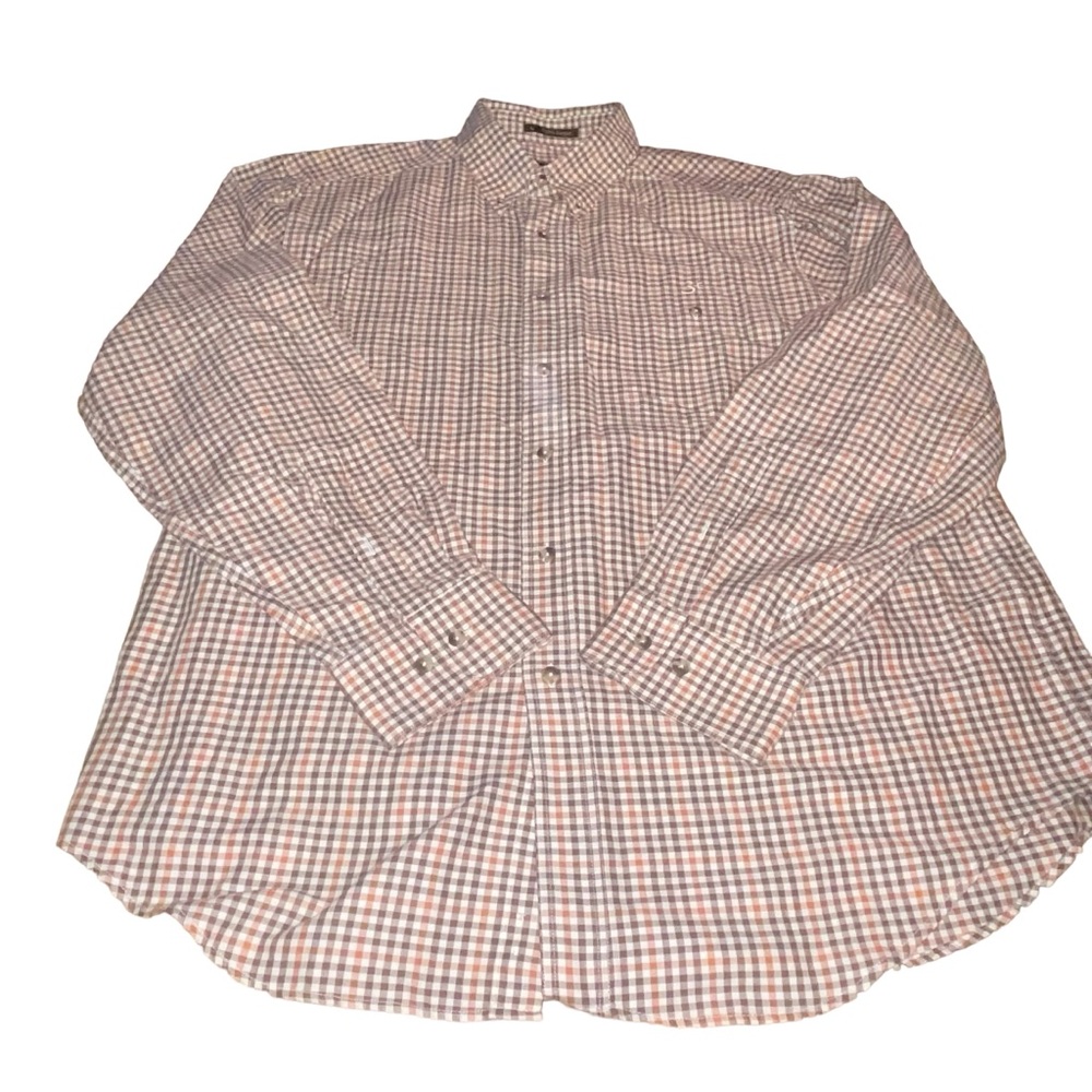 Three Forks Men’s Button Down Shirt  Check Plaid Size  Large Burnt Orange Brown